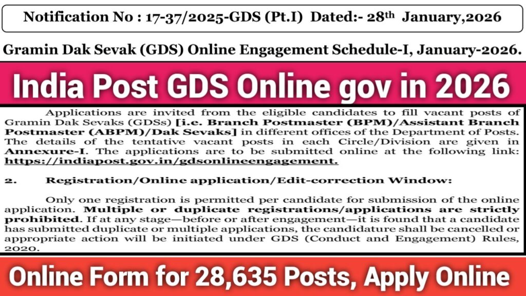 India Post GDS Online gov in 2026 Online Form for 28,625 Posts
